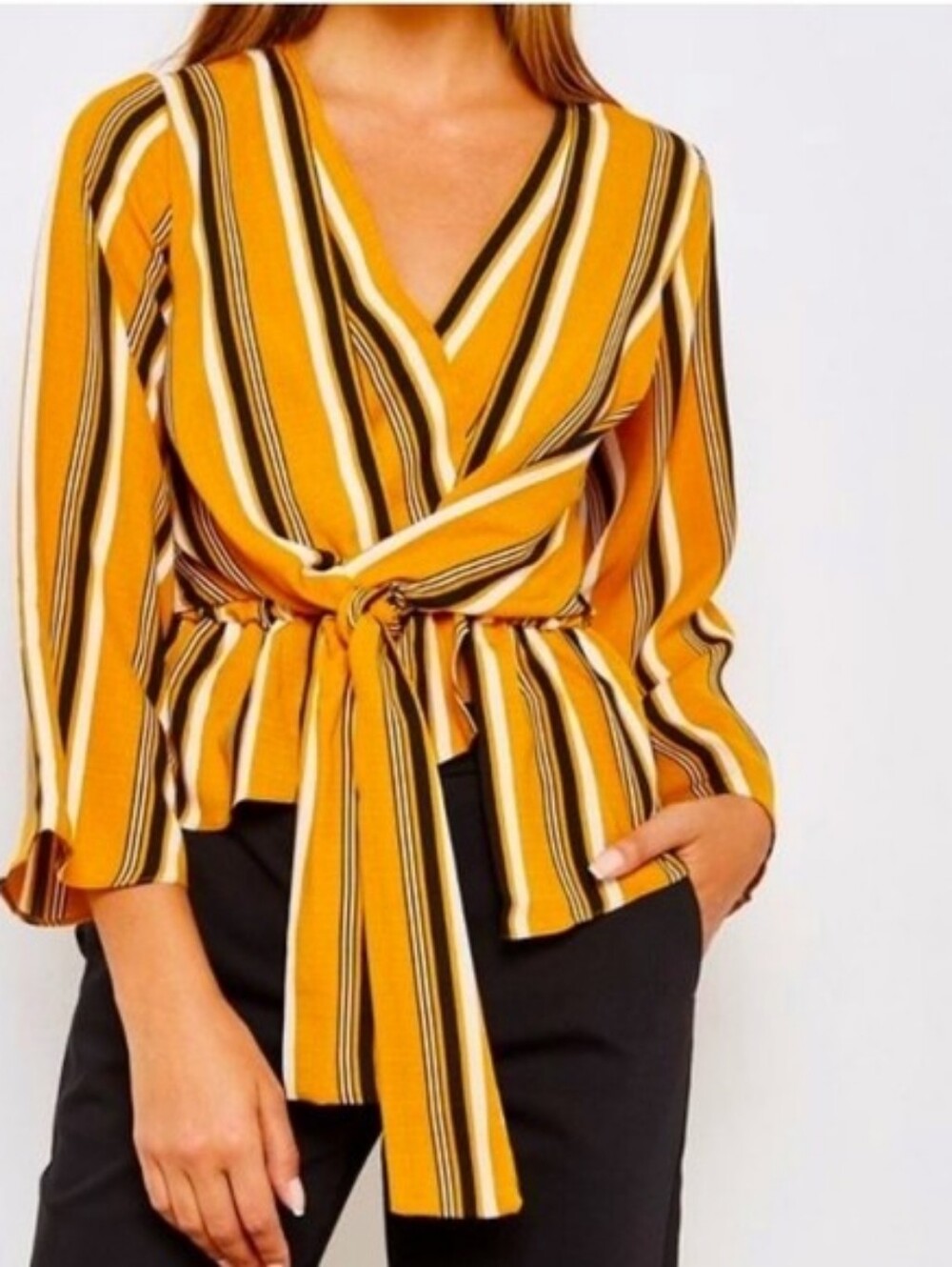 TOPSHOP Tiffany Stripe Asymmetrical Blouse Size 8